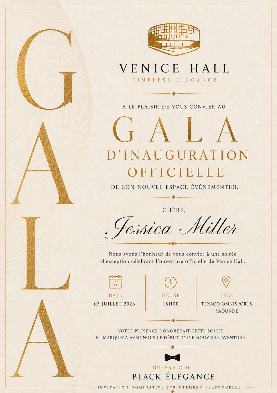Venice Hall · carton d'invitation du gala